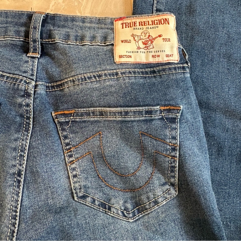True Religion Becca Jeans Womens Sz 24 Blue Mid Rise Bootcut Stretch Denim Logo - Picture 9 of 10